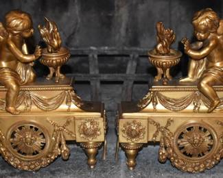 Pair of Antique Figural Bronze Chenets