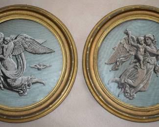 Pair of English 19th Century Beadwork Angels In Original Frames.