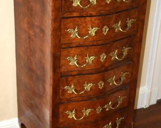 Louis XV Style Burl Walnut Marble Top Lingerie Chest