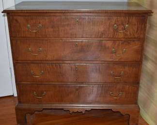 Exceptional American Chippendale Tiger Maple Chest, Height 39" Width 39 1/2" Depth 20"