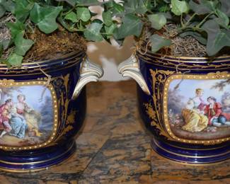 Pair of Antique Sevres Porcelain Wine Coolers