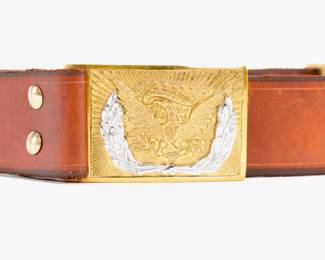 Civil War belt buckle on leather belt (replica)