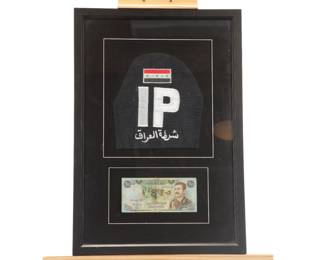 Iraqui Police Shoulder Patch & Saddam Hussein Bill