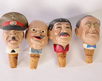 Carved Wooden painted Leaders of WW2 Bottle Stopper