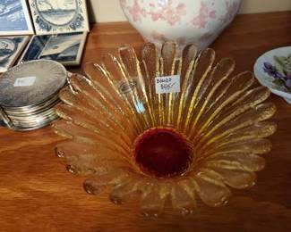 Vintage Blenko Sunflower bowl with original label, collector ready!