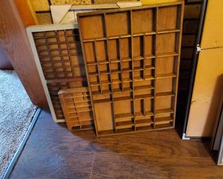 3 antique printer's drawers.  Great for collection display.