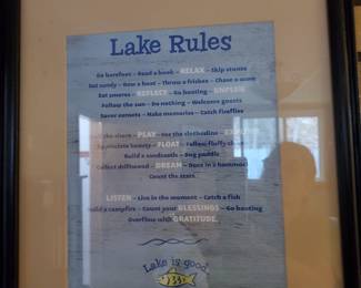 Great framed "Lake Rules" for a cottage!
