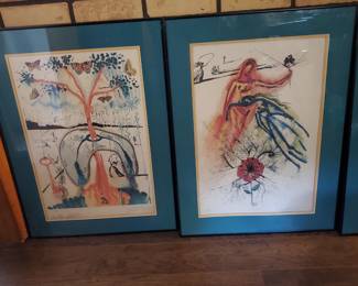Two of the four piece series of Lithographs by Salvador Dahli based on Alice in Wonderland.  They have certificates of authenticity.  Two have minor water damage at the bottom.  The set will be sold to the highest bidder this weekend.