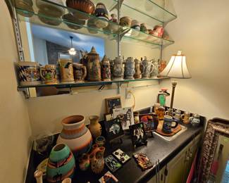 Beer steins and Native American pottery