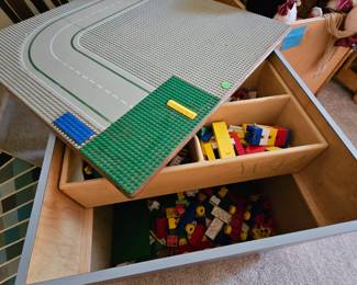Custom-made Lego toy chest. The top slides open.