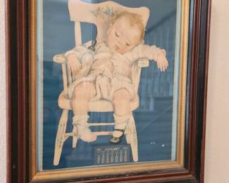 Framed picture of baby in High chair 