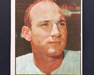 1961 Topps #80: Harmon Killebrew. Elected to the Hall of Fame in 1984 he once blasted a 530 ft. home run into the upper deck of Metropolitan Stadium, reportedly shattering two chairs. Killer led the American League six times in home runs, topping the 40-mark eight times, drove in 100 or more runs nine times and won the AL MVP in 1969. He retired with 573 home runs, 2,086 hits, 1,584 RBI, a .509 career slugging percentage, and a .256 career batting average.