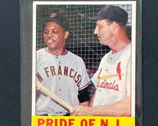 1963 Topps #138: Pride of the NL (Willie Mays/Stan Musial). Two of baseball’s all-time greats. Stan Musial, St. Louis Cardinals, was elected to the Hall of Fame in 1969. Willie Mays, San Francisco Giants, was elected to the Hall of Fame in 1979.