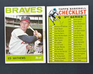 1964 Topps #35: Eddie Mathews and #188: 3rd Series Checklist. Mathews was elected to the HOF in 1978. Checklist is unmarked.