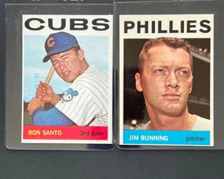 1964 Topps #265: Jim Bunning and #375: Ron Santo. Bunning was elected the HOF in 1996 and Santo in 2012.