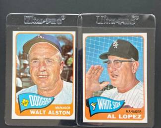 1965 Topps #217: Walt Alston and #414: Al Lopez. Alston the Brooklyn & LA Dodgers manager was elected to the HOF in 1983 and Lopez, who as a manager never posted a losing record in 15 seasons, was elected in 1977.
