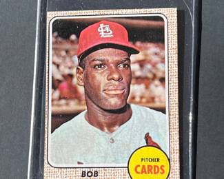 1968 Topps #100: Bob Gibson.Elected to the HOF in 1981. All-time Cardinal great was a 9-time All-Star, 2-time WS Champion, 1968 NL MVP, 2-time CY Young Award winner, 2-time WS MVP, 9-time Gold Glove Award winner.