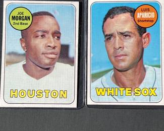 1969 Topps #35: Joe Morgan and #75: Luis Aparicio. Two HOF infielders, Morgan was elected in 1990 and Aparicio in 1984.