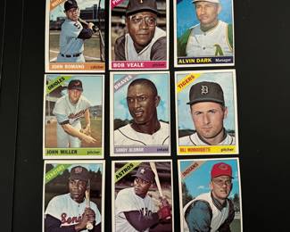 1966 Topps Baseball Trading Cards - Lot of Nine Player Cards - 5th Series includes: John Romano, Bob Ville, Alvin Dark, John Miller, Sandy Alomar, Bill Monbouquette, Willie Kirkland, Walt Bond, Bob Heffner.