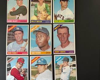 1966 Topps Baseball Trading Cards - Lot of Nine Playing Cards includes: Vic Davalillo, Hector Valle, Bernie Allen, Jerry Grote, Juan Pizarro, Ron fairly, Ron Herbel, Billy Brian, Gene Alley.