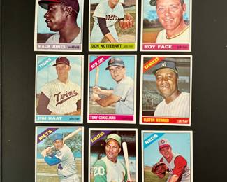 1966 Topps Baseball Trading Cards - Lot of Nine Player Cards includes: Mack Jones, Don Nottebart, Roy Face, Jim Kaat, Tony Conigliaro, Elston Howard, Ken Boyer, Manny Jiminez, Bill McCool.