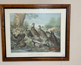 W35 - $75. "A Bevy of Quails" Beautifully framed Lithograph. Measures 31.5" x 26". 
