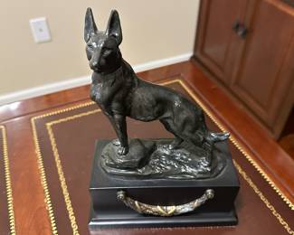 W44 - $30. Metal Shepard Sculpture. 10.5" tall x 7.5" long. 