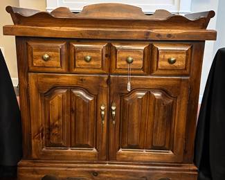 W11 - $125. Solid Wood Washstand. Measures 36" tall x 38" wide. Has hammered copper top. 