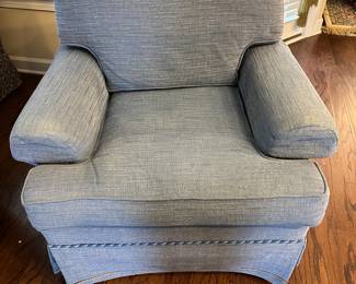 W69 - $225. Lake Hickory Collection - Blue Upholstered Chair. Measures 36" wide x 31" tall. 