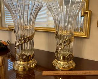 W115 - $45 Pair Brass & Glass Large Display Vases. 