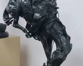 No. 1) large bronze sculpture titled "The Outlaw" by Frederick Remington - 21 3/8" tall - $950 (take 50% off)
