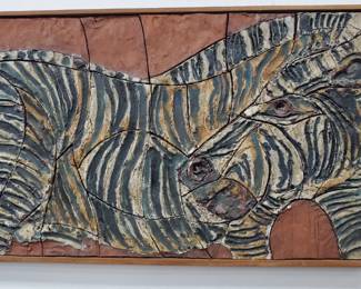 No. 9) Harold Nosti ceramic art "ZEBRA" - Florida listed artist 21" x 42" - $650 (take 50% off)