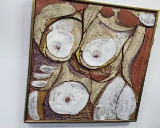 No. 11) mid-century ceramic art by listed Florida artist Harold Nosti - 21" x 21" - $300 (Take 50% off)