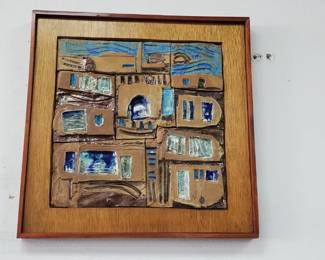 No. 13) mid-century ceramic art by listed Florida artist Harold Nosti - 15 1/2" x 15 1/2" - $300 (Take 50% off)