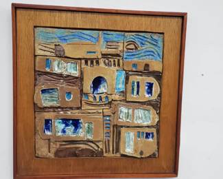 No. 13) mid-century ceramic art by listed Florida artist Harold Nosti - 15 1/2" x 15 1/2" - $300 (Take 50% off)