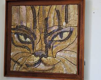 No . 18) mid-century ceramic art by listed Florida artist Harold Nosti - 26 1/2" x 26 1/2" - $600 (take 50% off)