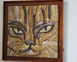 No . 18) mid-century ceramic art by listed Florida artist Harold Nosti - 26 1/2" x 26 1/2" - $600 (take 50% off)