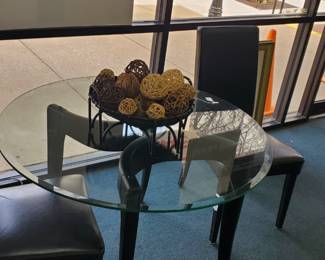 No. 20) contemporary round (42") glass-top black table with a pair of black chairs - $300 (Take 50% off)