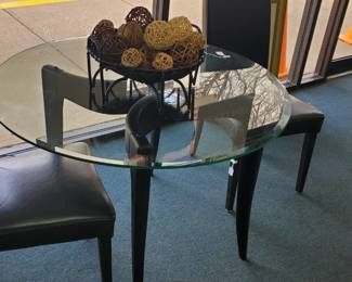 No. 20) contemporary round (42") glass-top black table with a pair of black chairs - $300 (Take 50% off)