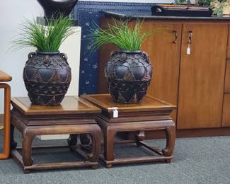 No. 27) Pair of short Asian style Burl tables by Baker Furniture Co. - $295 (Take 50% off)