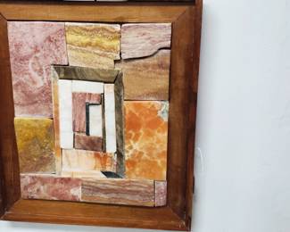 No. 34) mid-century Mosaic alabaster/marble stone art by listed Florida artist Harold Nosti - 12" x 14 1/2" - $250 (Take 50% off)