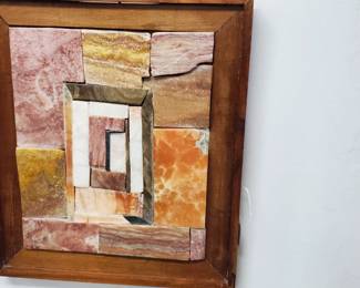 No. 34) mid-century Mosaic alabaster/marble stone art by listed Florida artist Harold Nosti - 12" x 14 1/2" - $250 (Take 50% off)