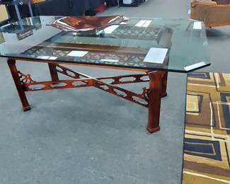 No. 37) glass-top Asian style dining table 48" x 80" - $950 (Take 50% off)