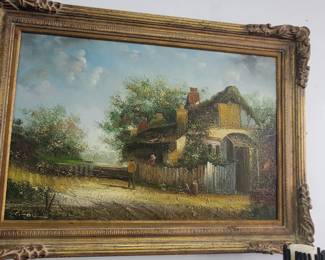 No. 39) antique oil painting signed - 24" x 36" - $450 (Take 50% off)