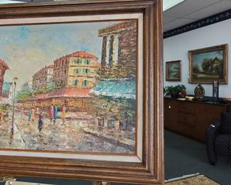No. 40) Oil painting on canvas Paris street scene signed by artist - 20" x 24" - $325 (Take 50% off)