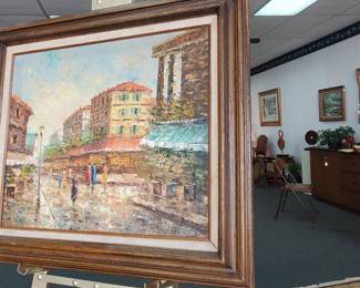 No. 40) Oil painting on canvas Paris street scene signed by artist - 20" x 24" - $325 (Take 50% off)