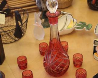 Bohemian crystal decanter with digestif style glassware - sold as a complete set