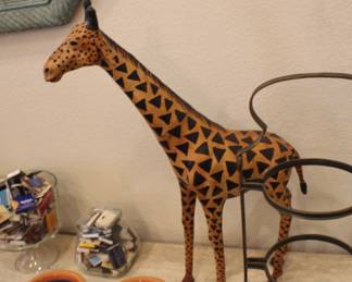 Leather tooled paper mache giraffe - 24 inch tall