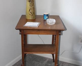 Oak Antique Table, Angel Lamp