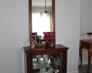 Lladro, Display Credenza, Wood Framed Mirror